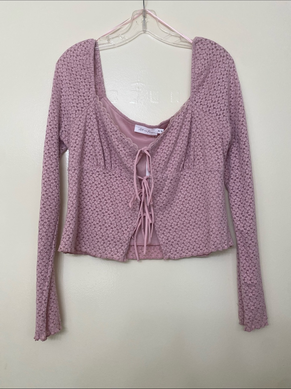 All in Favor Mauve Crochet Tie-Front Crop Top - Picture 2 of 5